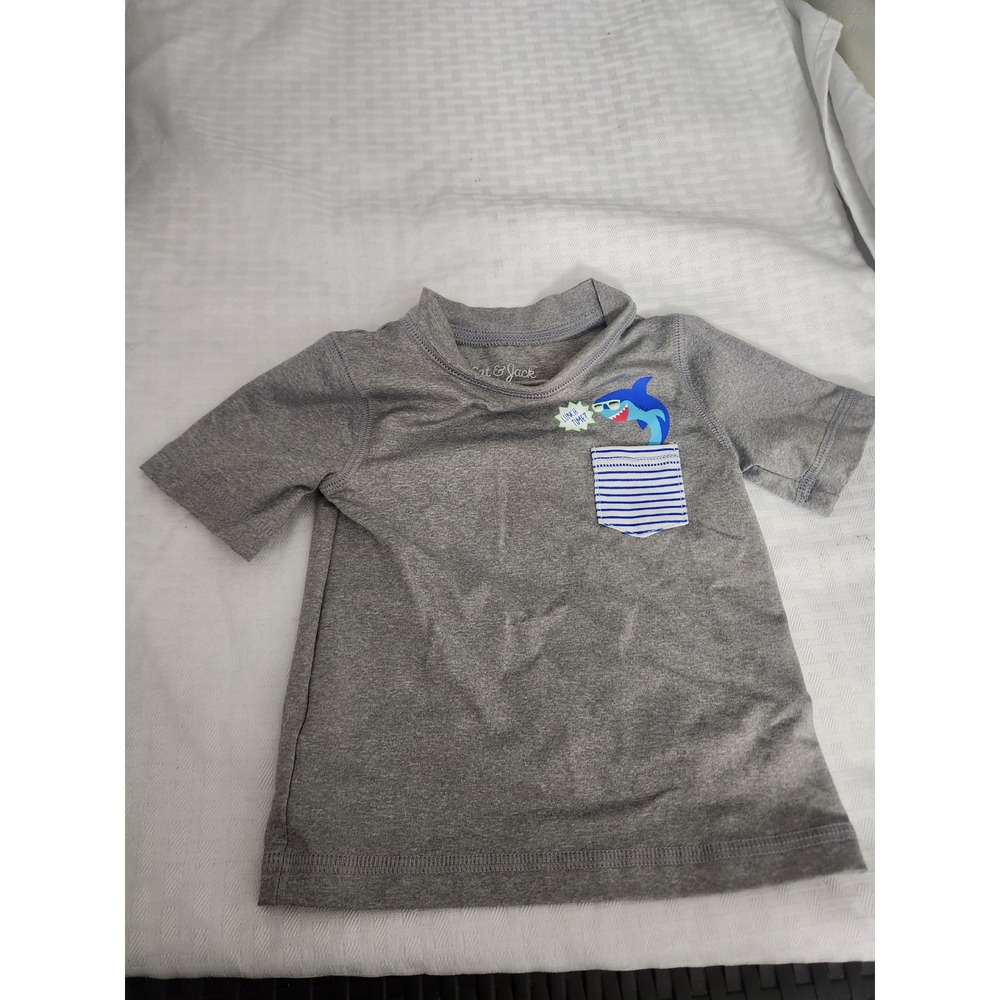 Cat & Jack Baby Boys Gray Shark Pocket T-Shirt Size 9M Short Sleeve Tee